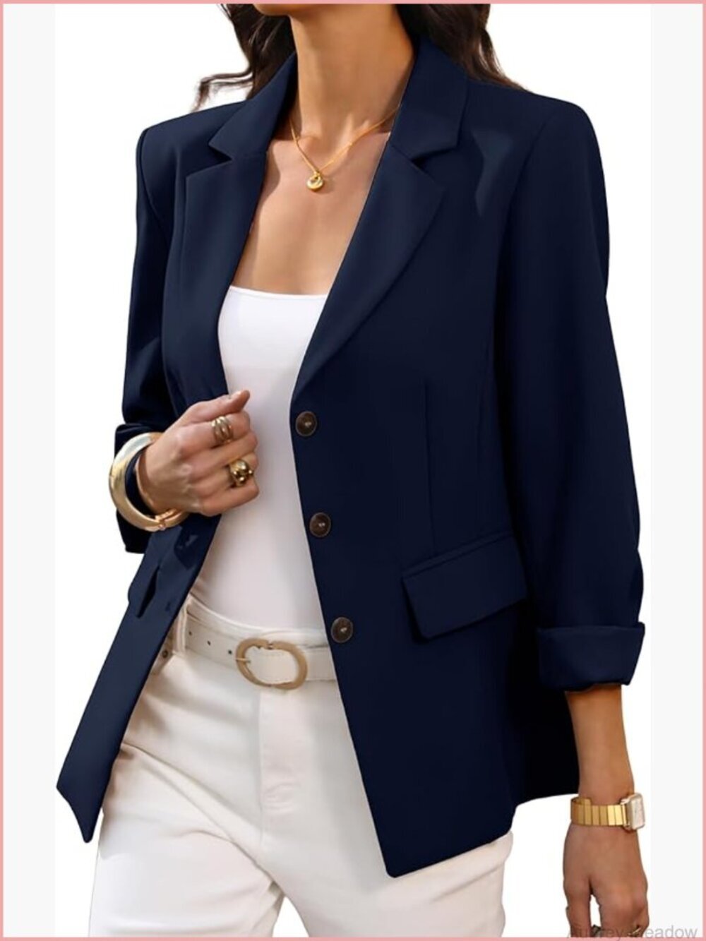 Women's 3 Button Blazer - Long Sleeve Slim Fit Suit Jacket with Pockets